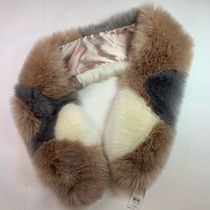 tan grey and pink faux fur scarf